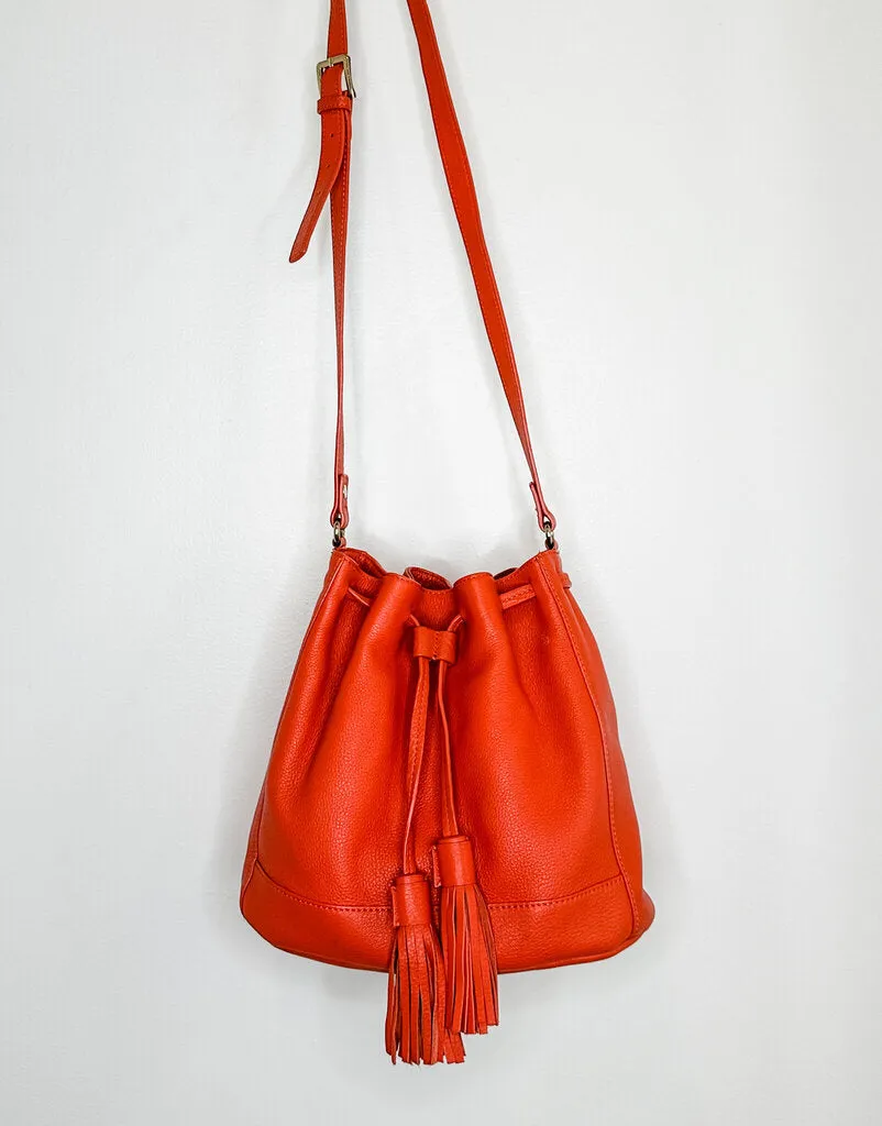 Leather Bucket Bag with Tassles