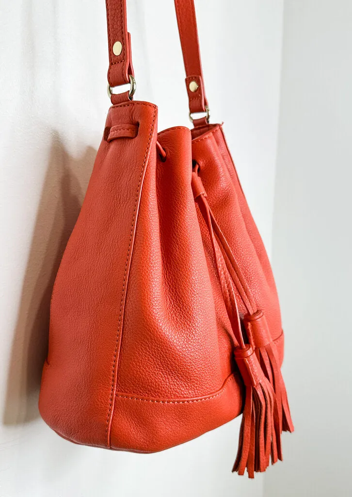 Leather Bucket Bag with Tassles