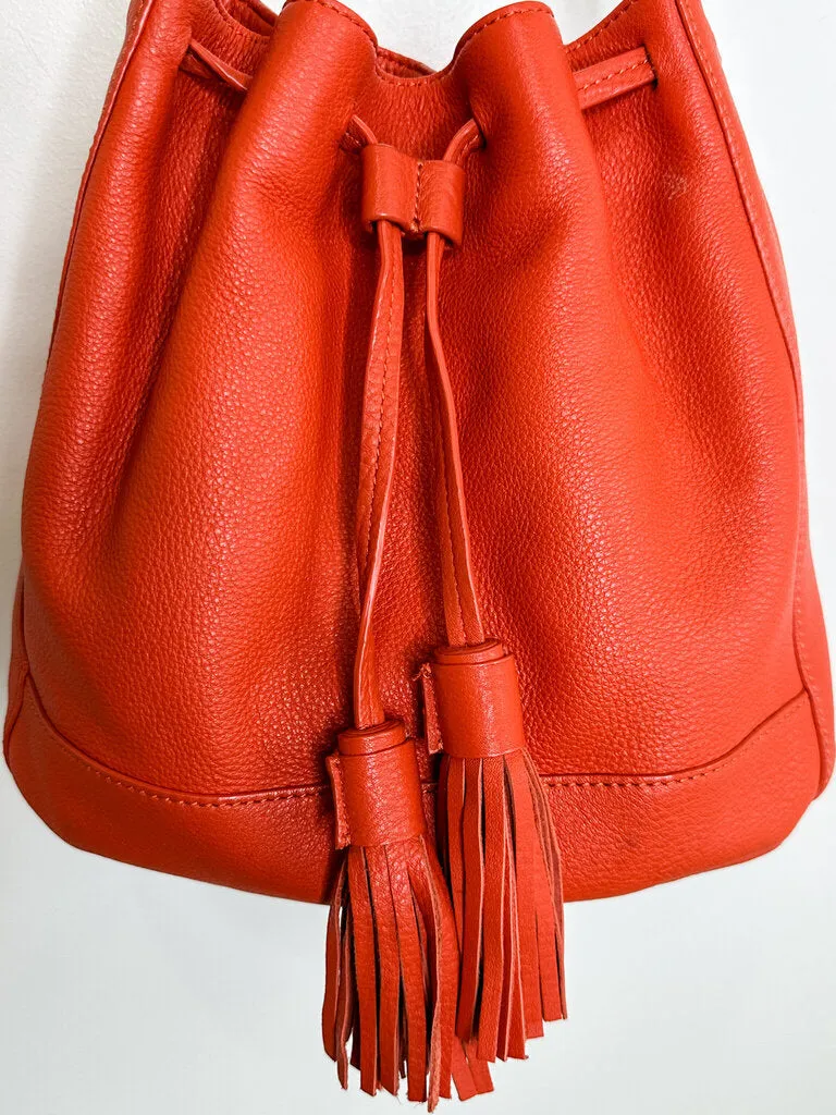 Leather Bucket Bag with Tassles