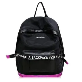 Letter Color Block Nylon Backpack - Black