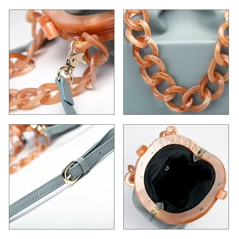 New Fashion Bucket Box Messenger With Acrylic Chains