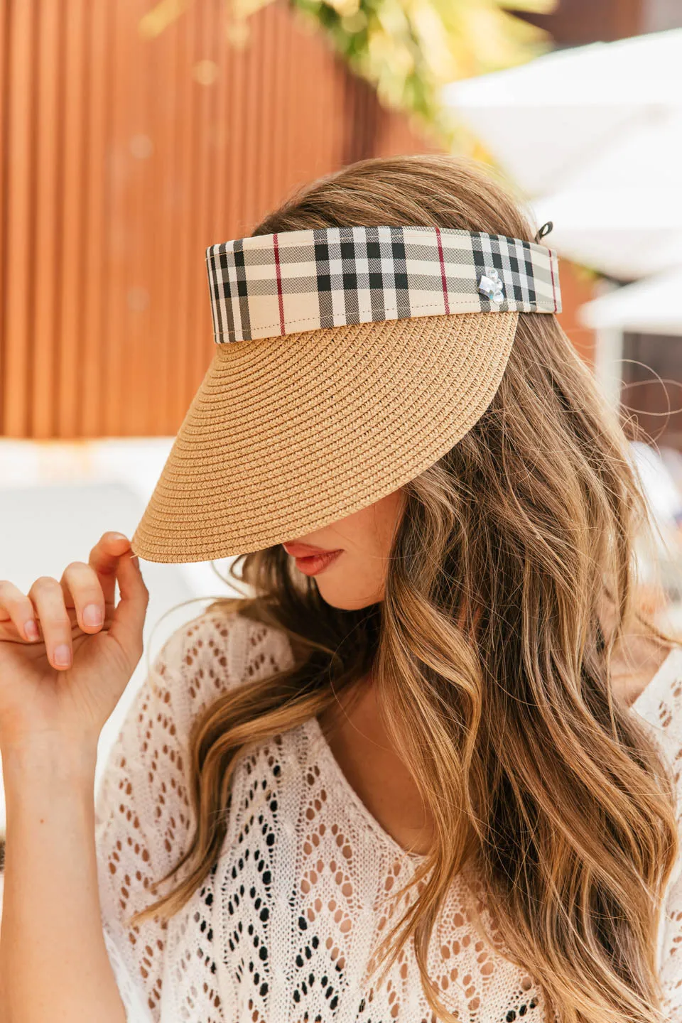 NEW!! Straw Visor with Plaid Band