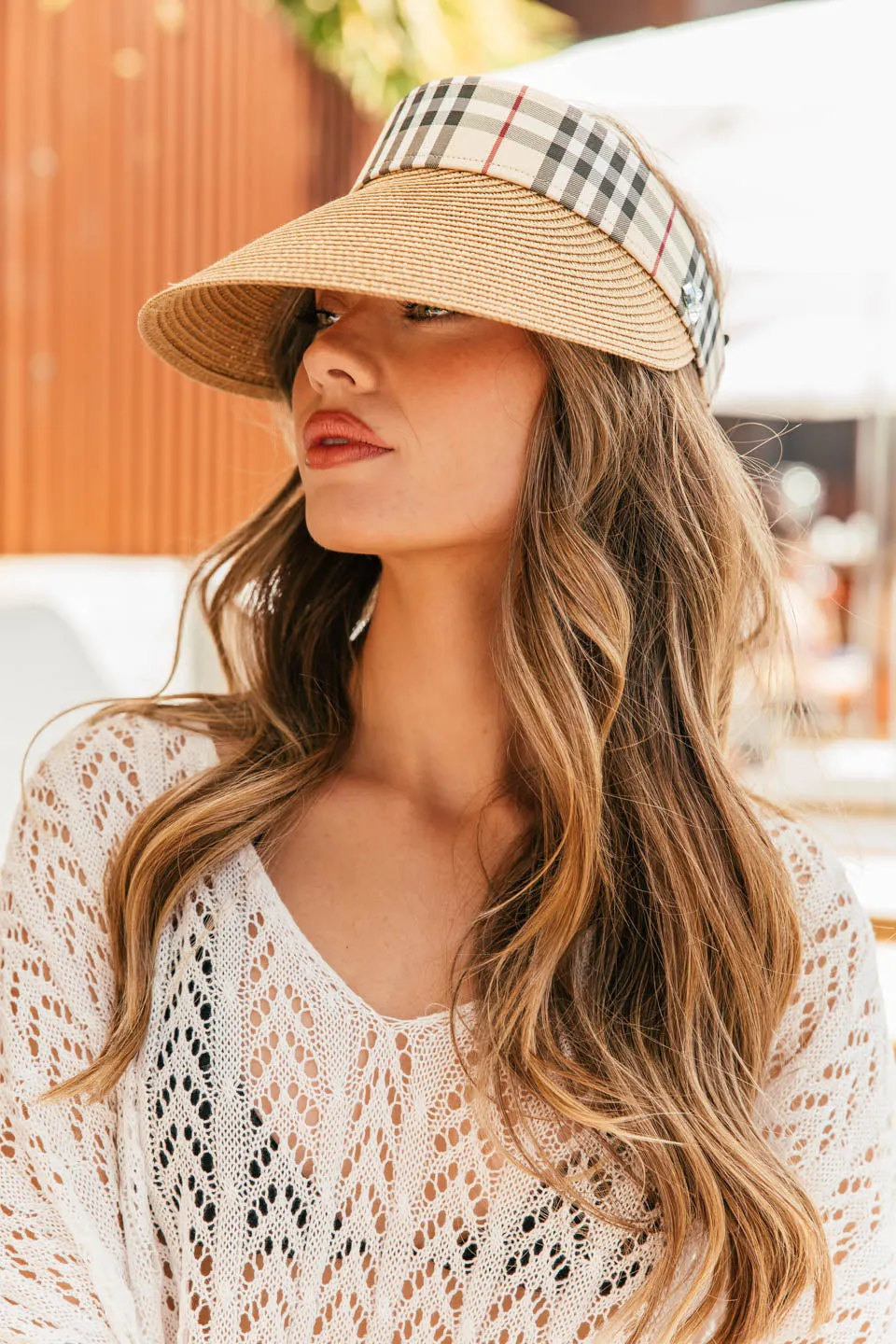 NEW!! Straw Visor with Plaid Band