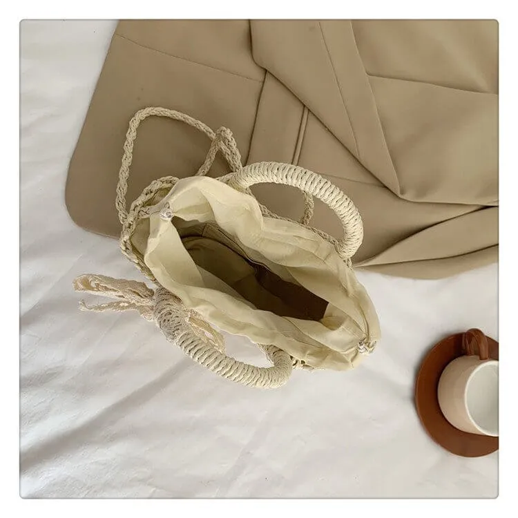 Small Round Womens Straw Beach Bag -Showtown