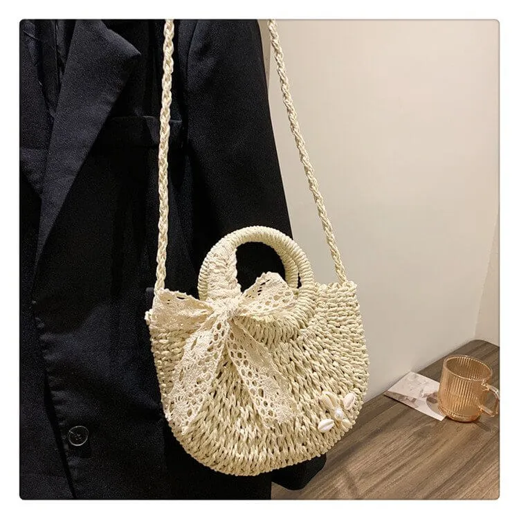 Small Round Womens Straw Beach Bag -Showtown