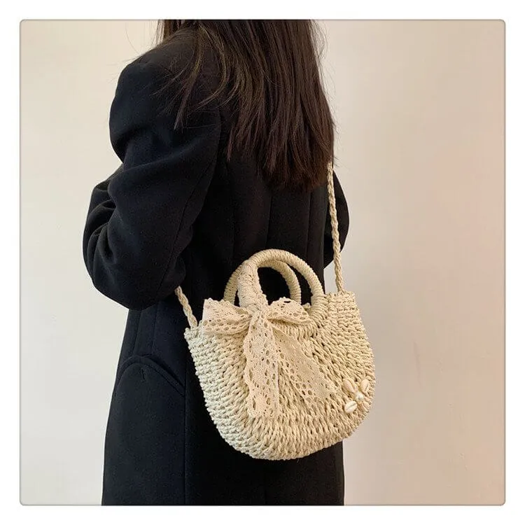 Small Round Womens Straw Beach Bag -Showtown