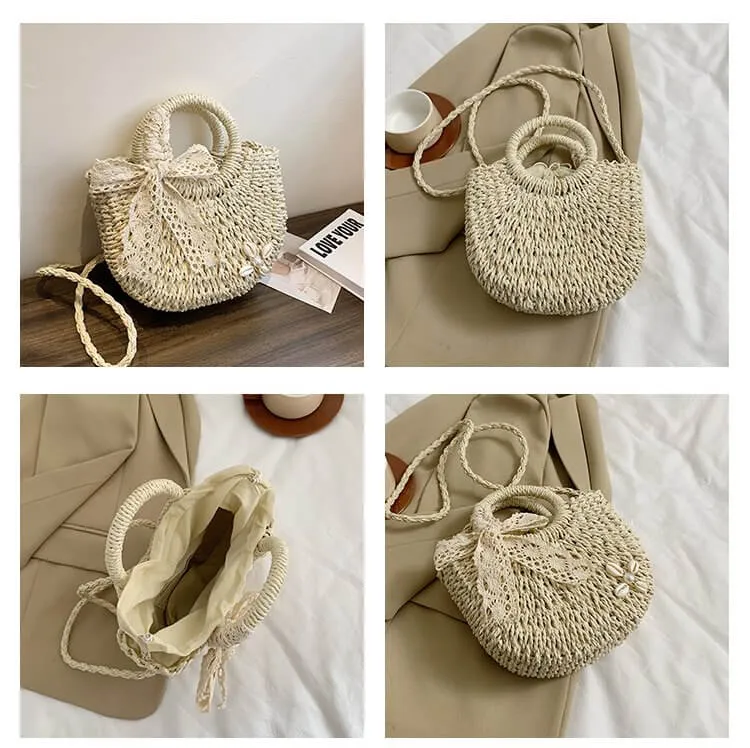 Small Round Womens Straw Beach Bag -Showtown