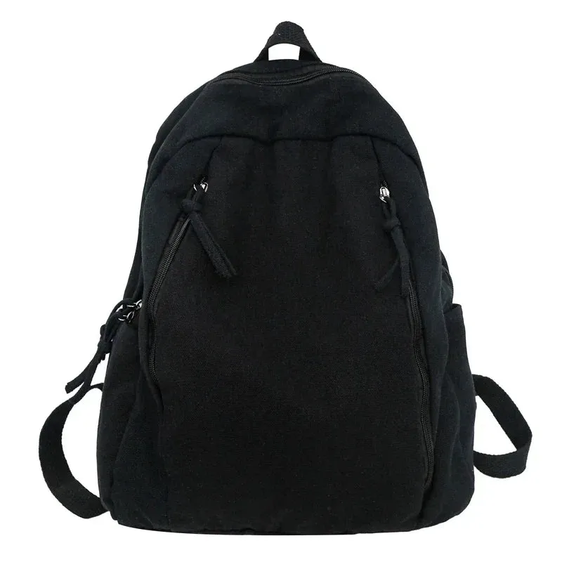 Sohiwoo American Style Cool Canvas Backpack Women Solid Color Unisex High Capacity Student College Backpack Girl Boy Travel BookBag