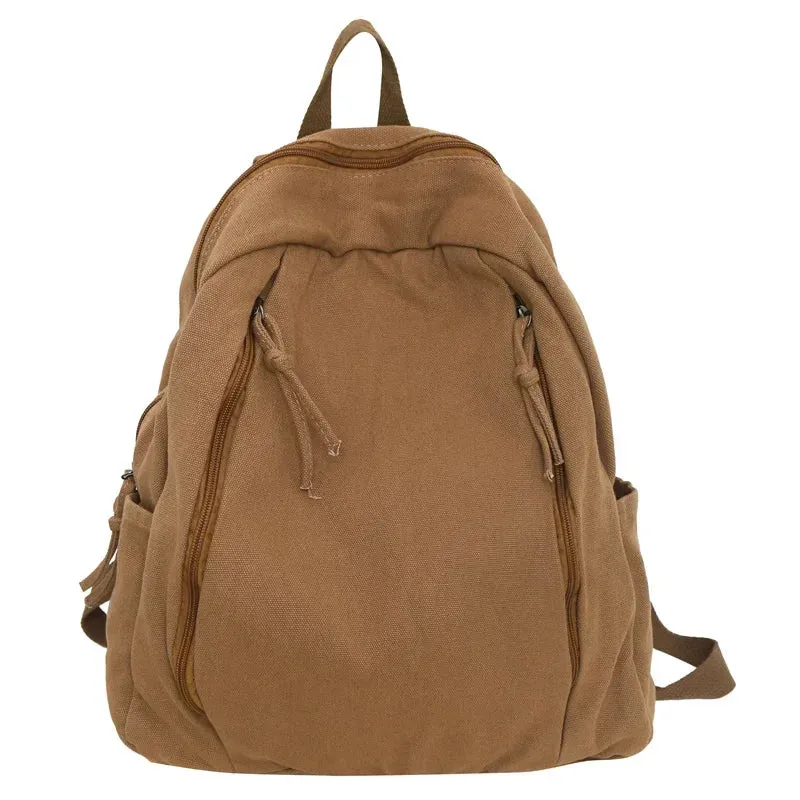 Sohiwoo American Style Cool Canvas Backpack Women Solid Color Unisex High Capacity Student College Backpack Girl Boy Travel BookBag