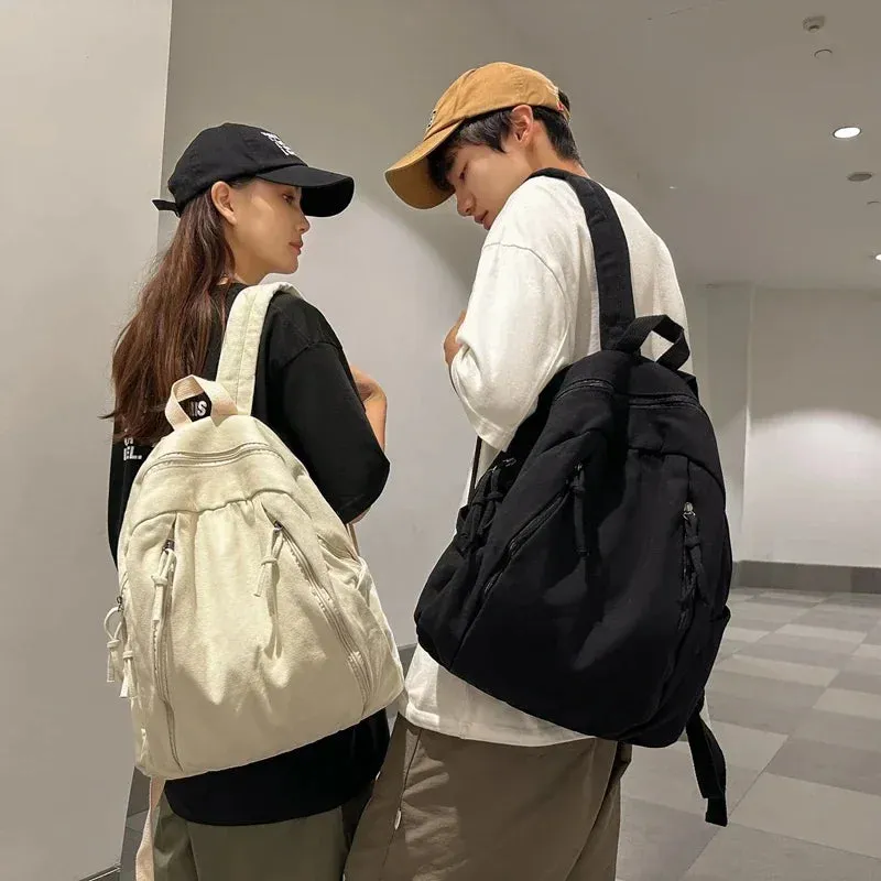 Sohiwoo American Style Cool Canvas Backpack Women Solid Color Unisex High Capacity Student College Backpack Girl Boy Travel BookBag