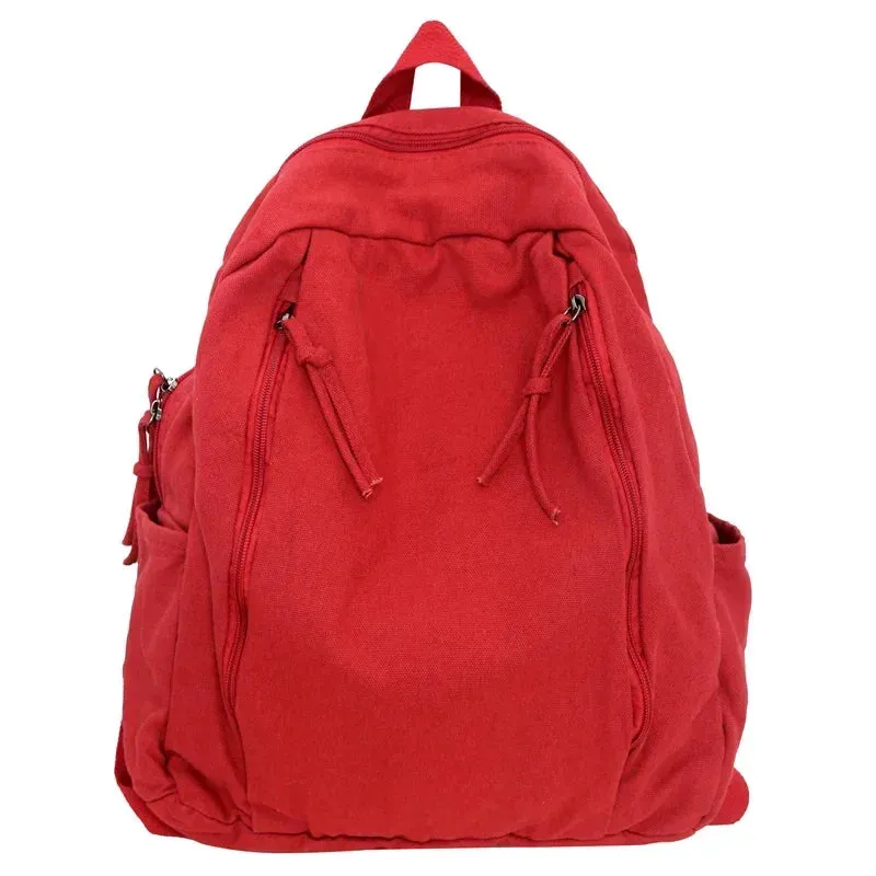 Sohiwoo American Style Cool Canvas Backpack Women Solid Color Unisex High Capacity Student College Backpack Girl Boy Travel BookBag