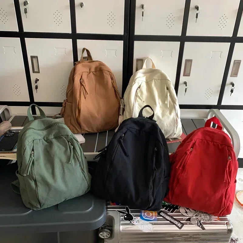 Sohiwoo American Style Cool Canvas Backpack Women Solid Color Unisex High Capacity Student College Backpack Girl Boy Travel BookBag