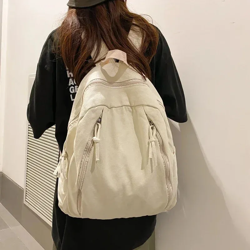 Sohiwoo American Style Cool Canvas Backpack Women Solid Color Unisex High Capacity Student College Backpack Girl Boy Travel BookBag