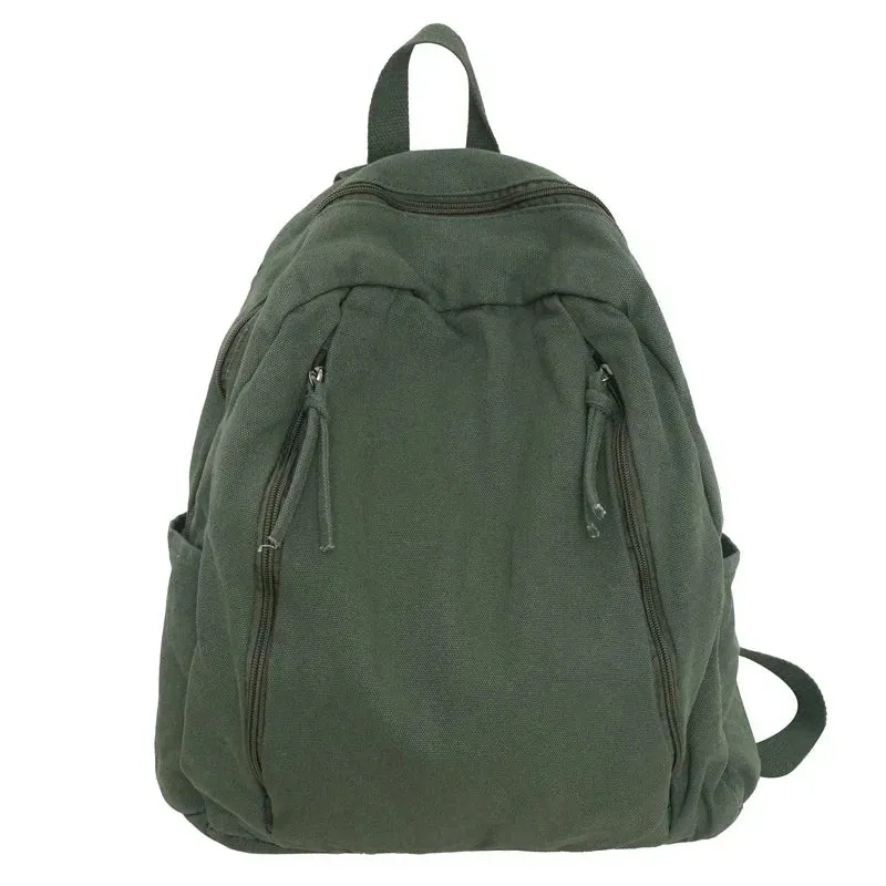 Sohiwoo American Style Cool Canvas Backpack Women Solid Color Unisex High Capacity Student College Backpack Girl Boy Travel BookBag