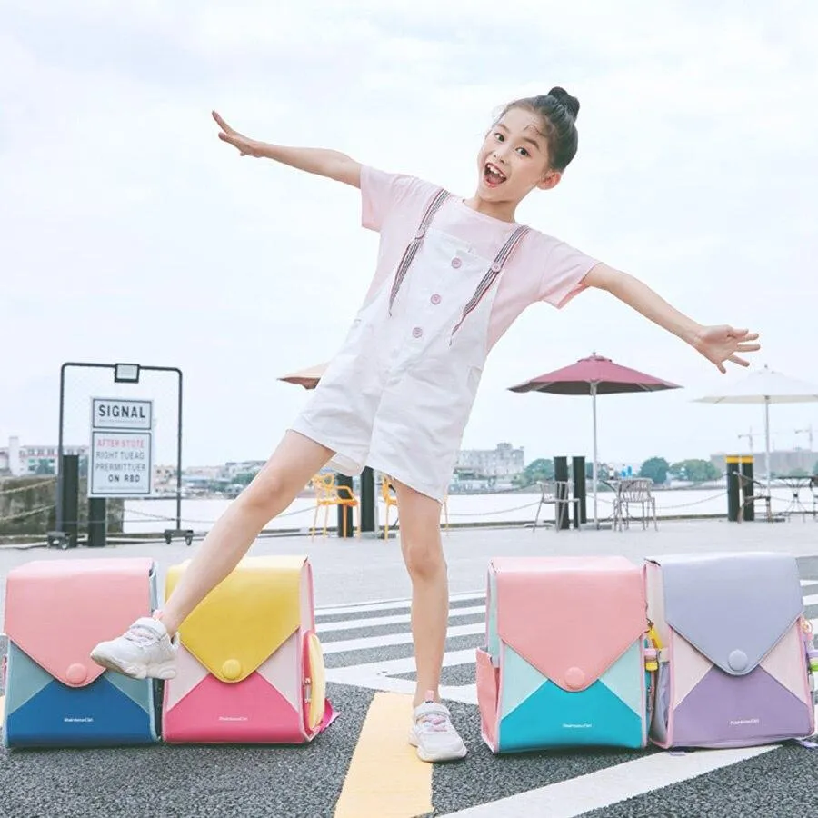 Square Waterproof School Girls Backpack: Breathable Back Children Kids Bookbag