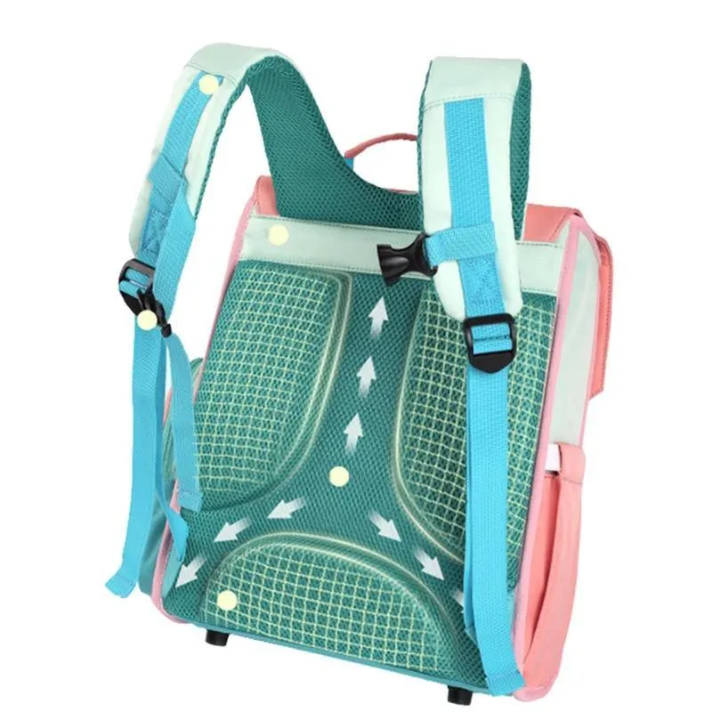 Square Waterproof School Girls Backpack: Breathable Back Children Kids Bookbag