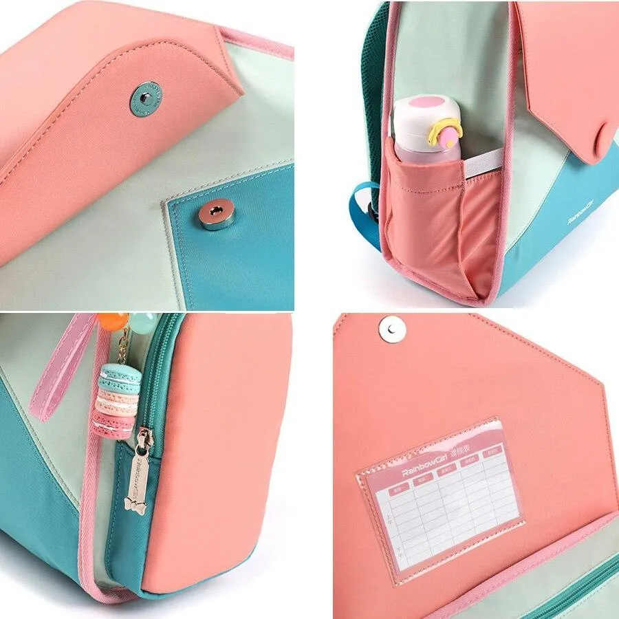 Square Waterproof School Girls Backpack: Breathable Back Children Kids Bookbag