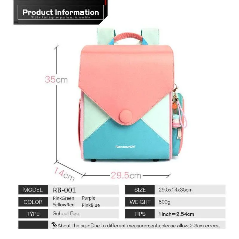 Square Waterproof School Girls Backpack: Breathable Back Children Kids Bookbag