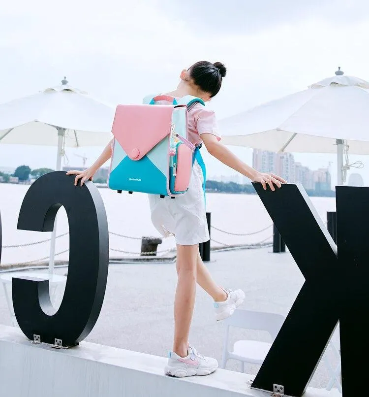 Square Waterproof School Girls Backpack: Breathable Back Children Kids Bookbag