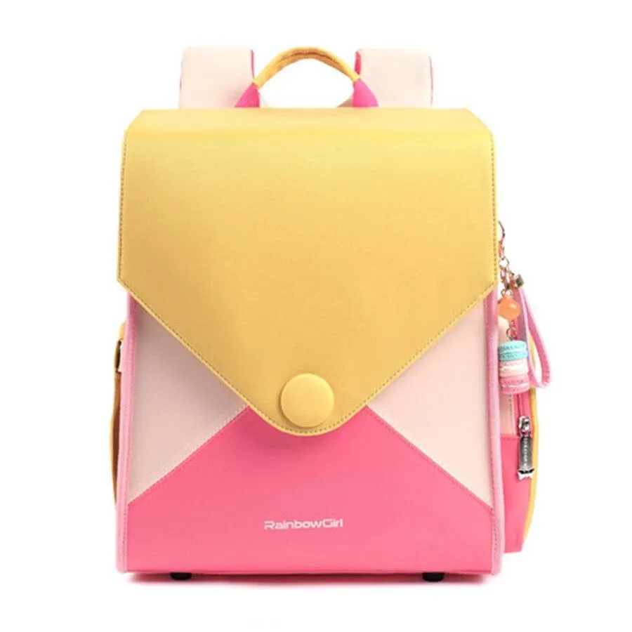 Square Waterproof School Girls Backpack: Breathable Back Children Kids Bookbag