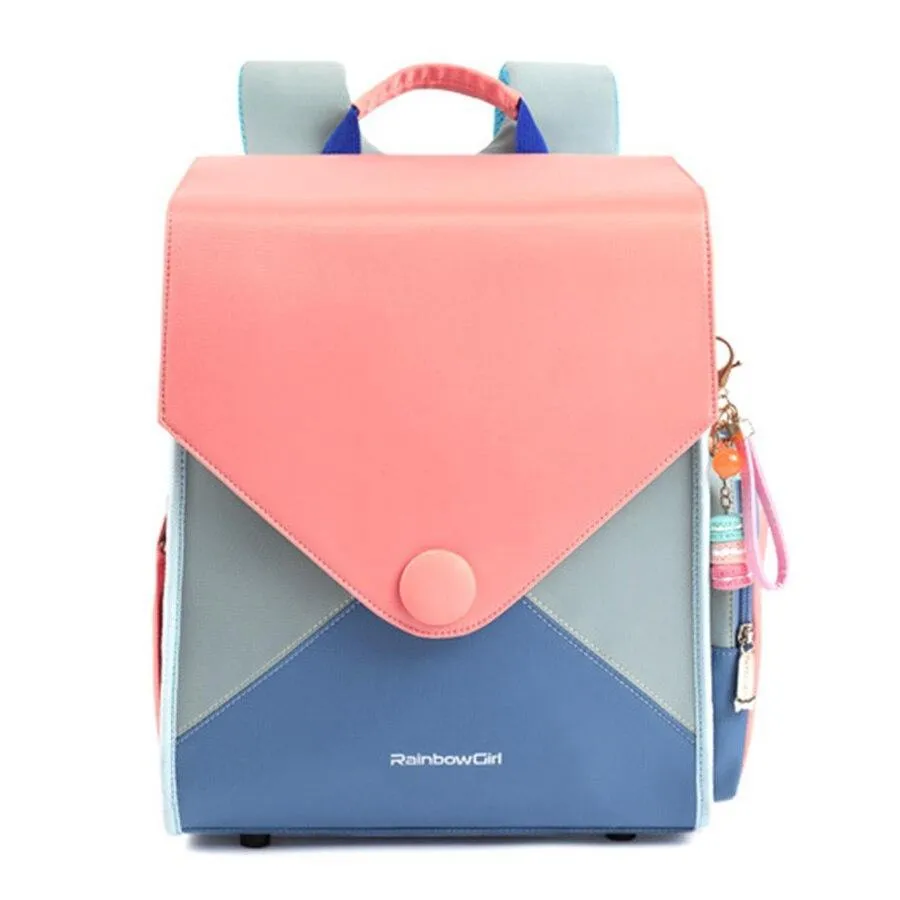 Square Waterproof School Girls Backpack: Breathable Back Children Kids Bookbag