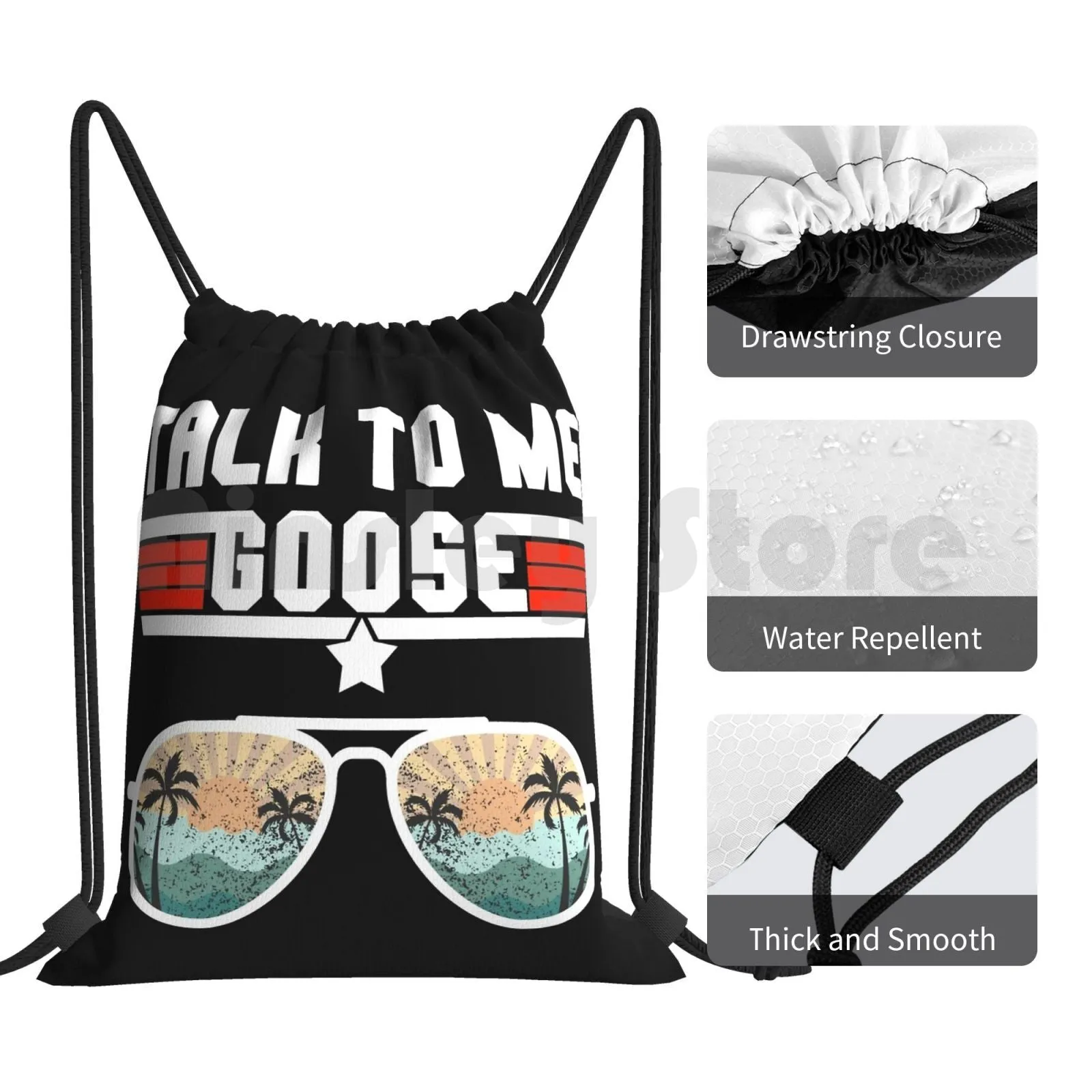 Talk To Me Goose Retro Sunset Aviator Glasses Backpack Drawstring Bag Riding Climbing Gym Bag  Maverick Goose Talk To Me