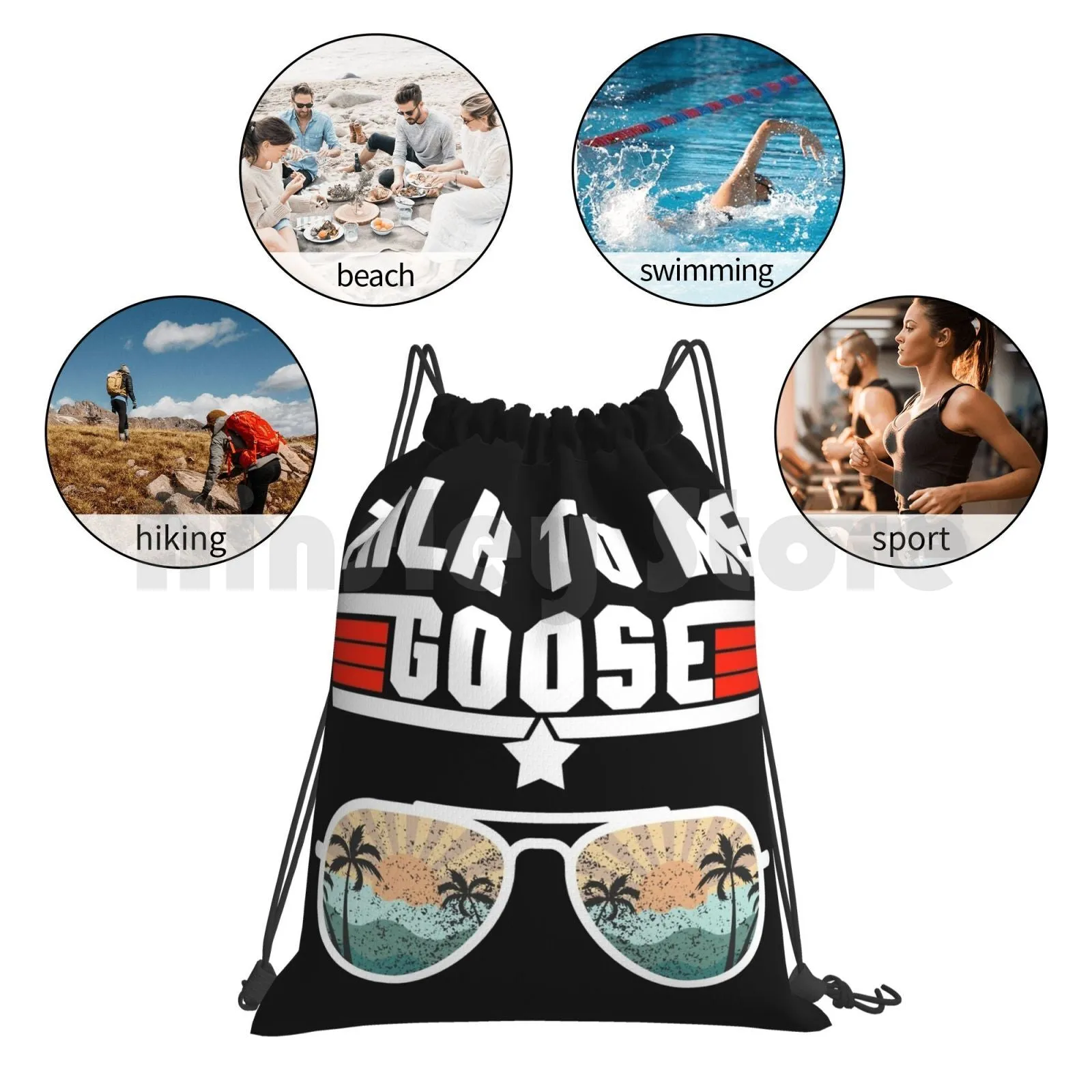 Talk To Me Goose Retro Sunset Aviator Glasses Backpack Drawstring Bag Riding Climbing Gym Bag  Maverick Goose Talk To Me