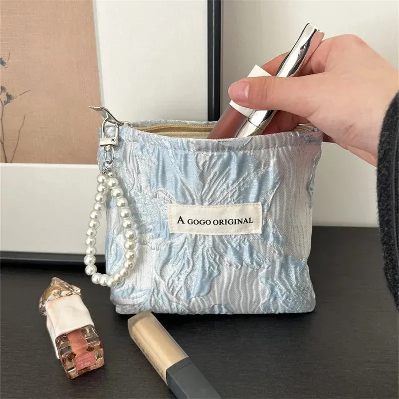 UAKISS  -  1 Piece Mini Portable Floral Makeup Case with Lanyard Fashion Exquisite Flower Small Makeup Bags for Women Lipstick Mirror Bag