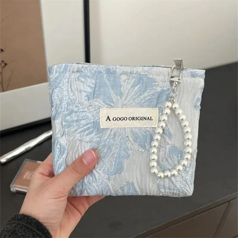 UAKISS  -  1 Piece Mini Portable Floral Makeup Case with Lanyard Fashion Exquisite Flower Small Makeup Bags for Women Lipstick Mirror Bag