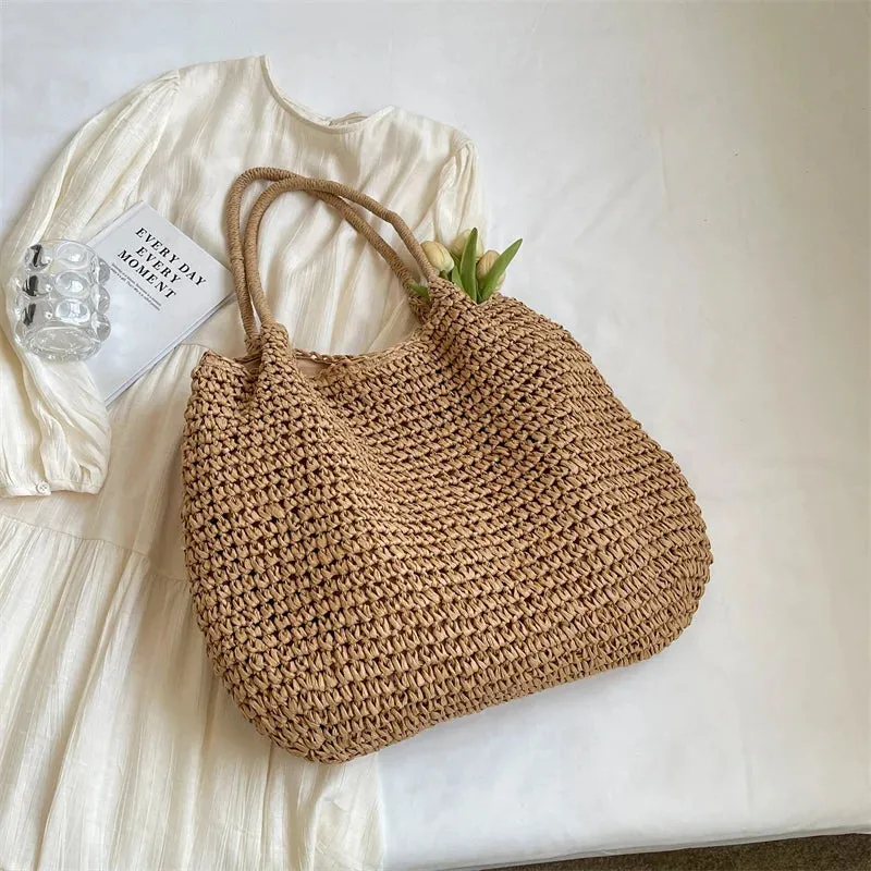 UAKISS  -  Big Straw Underarm Bags for Women 2024 Simple Korean Fashion Summer Shoulder Bags Lady Travel Handbags Female Weave Beach Bag