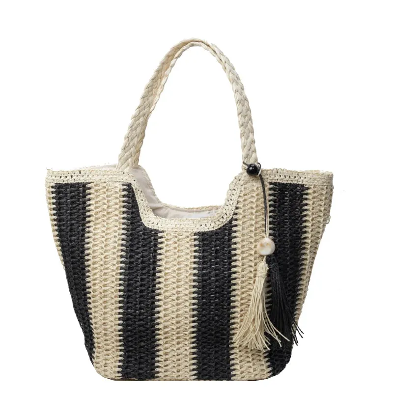 UAKISS  -  Big Stripe Design Straw Shoulder Bags for Women 2024 Y2K Korean Fashion Summer Tote Bags Travel Handbags Lady Beach Bag