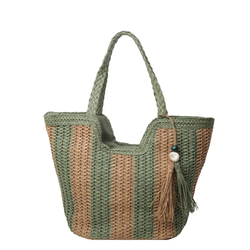 UAKISS  -  Big Stripe Design Straw Shoulder Bags for Women 2024 Y2K Korean Fashion Summer Tote Bags Travel Handbags Lady Beach Bag