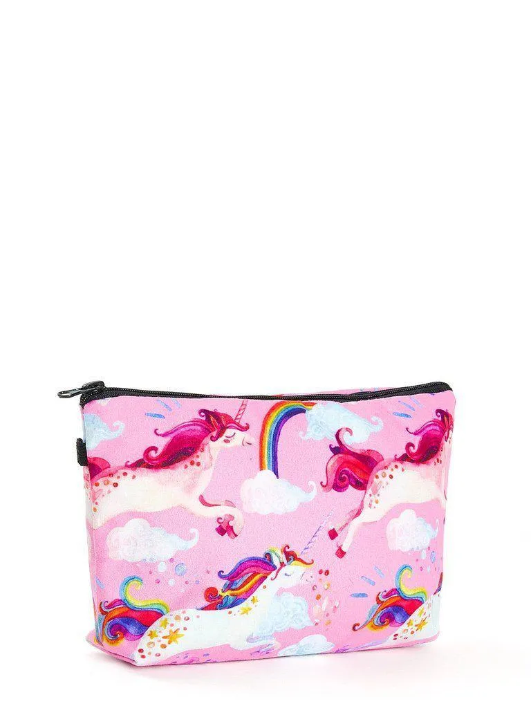 Unicorn & Rainbow Print Zipper Pouch