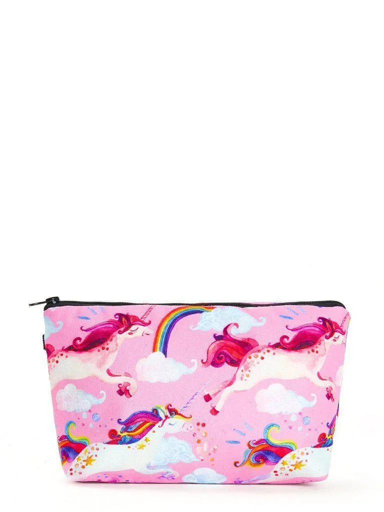 Unicorn & Rainbow Print Zipper Pouch
