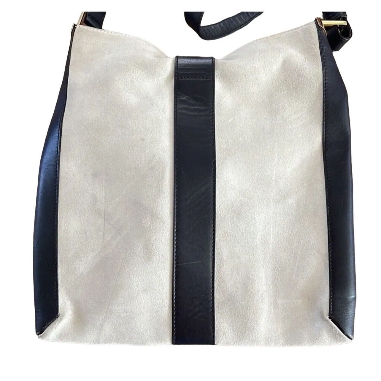 Vintage, Tom Ford era, Gucci, ivory suede & black leather, Jackie hobo shoulder bag with gold hardware