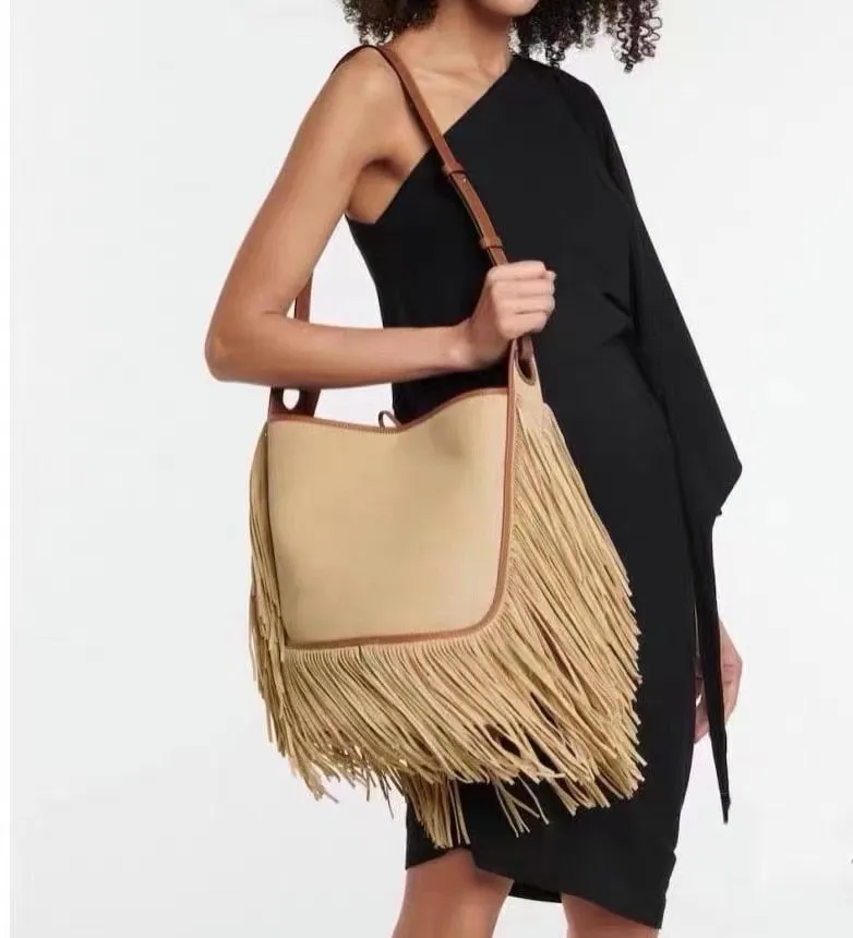 Womens Nubuck Genuine Leather Fashion Tassel Shoulder Bag