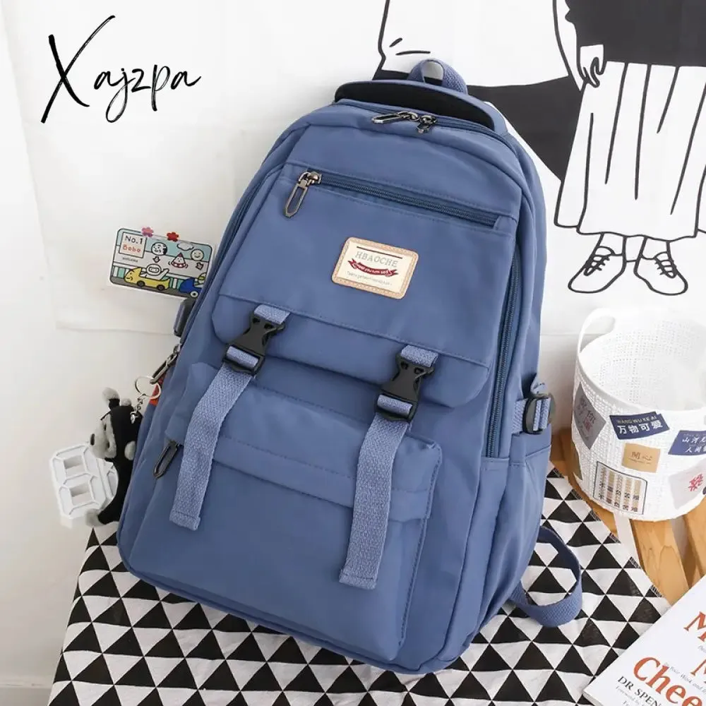 Xajzpa - Fashion Nylon Backpack For Women Waterproof Solid Color Laptop School Bag Youth Soft Zipper Travel Backpack Sac A Dos Black