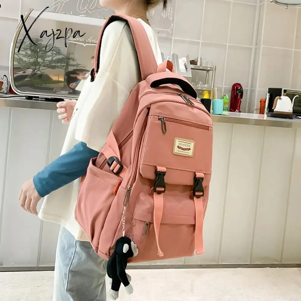 Xajzpa - Fashion Nylon Backpack For Women Waterproof Solid Color Laptop School Bag Youth Soft Zipper Travel Backpack Sac A Dos Black