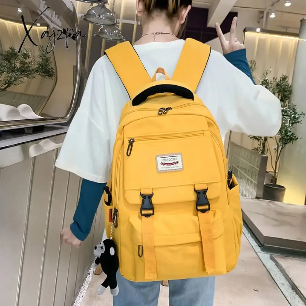 Xajzpa - Fashion Nylon Backpack For Women Waterproof Solid Color Laptop School Bag Youth Soft Zipper Travel Backpack Sac A Dos Black