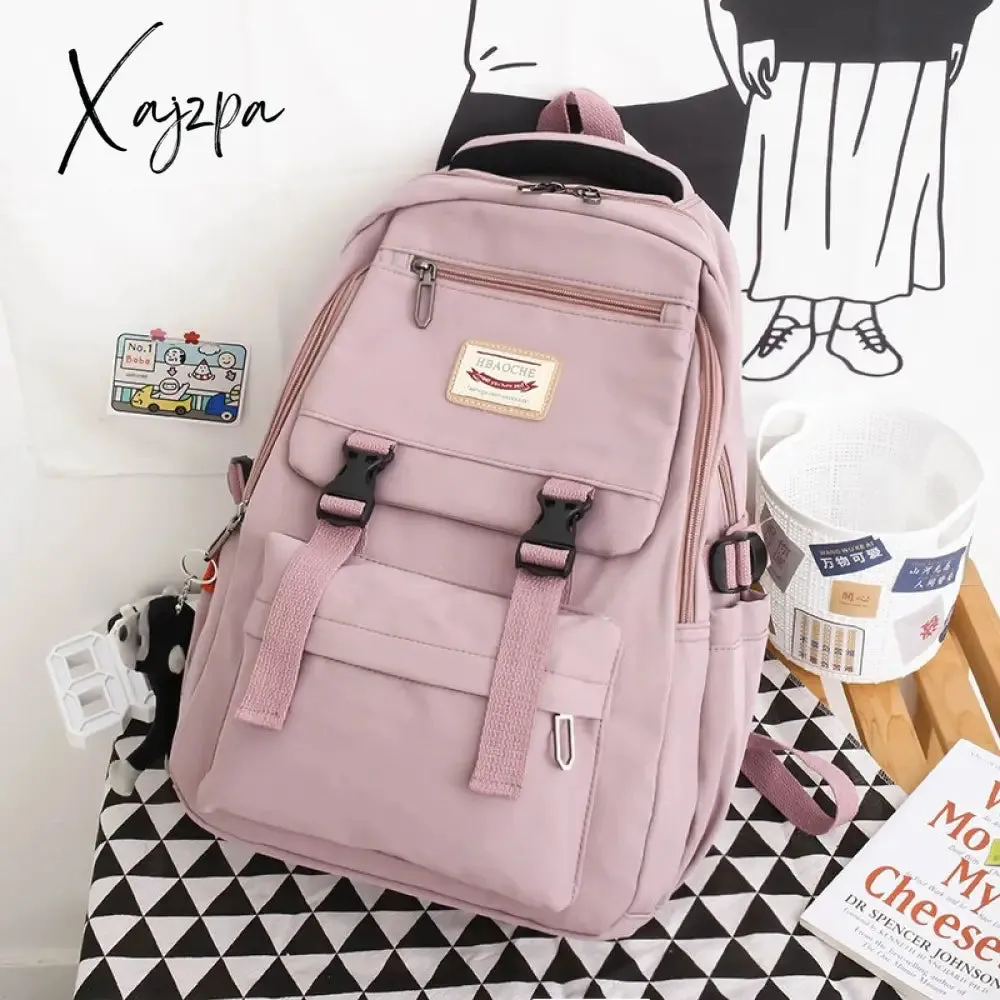 Xajzpa - Fashion Nylon Backpack For Women Waterproof Solid Color Laptop School Bag Youth Soft Zipper Travel Backpack Sac A Dos Black