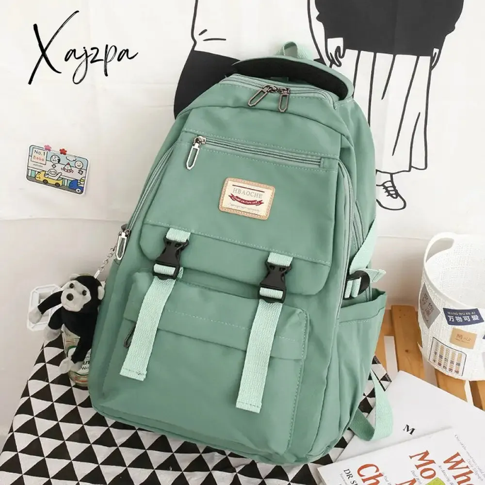 Xajzpa - Fashion Nylon Backpack For Women Waterproof Solid Color Laptop School Bag Youth Soft Zipper Travel Backpack Sac A Dos Black