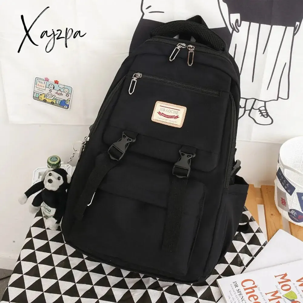 Xajzpa - Fashion Nylon Backpack For Women Waterproof Solid Color Laptop School Bag Youth Soft Zipper Travel Backpack Sac A Dos Black