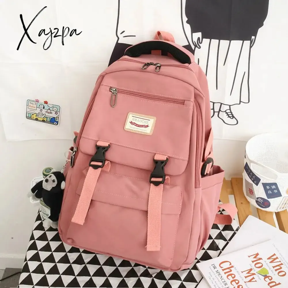Xajzpa - Fashion Nylon Backpack For Women Waterproof Solid Color Laptop School Bag Youth Soft Zipper Travel Backpack Sac A Dos Black