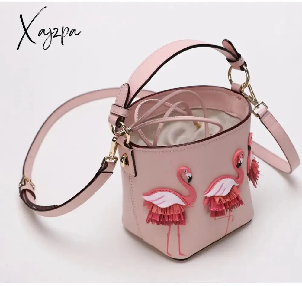 Xajzpa - quality Fashion Designer Fashion Flamingo Bucket bag Women PU Leaather Handbags Female Ladies Shoulder Bags sac a main femme Crossbody Bag