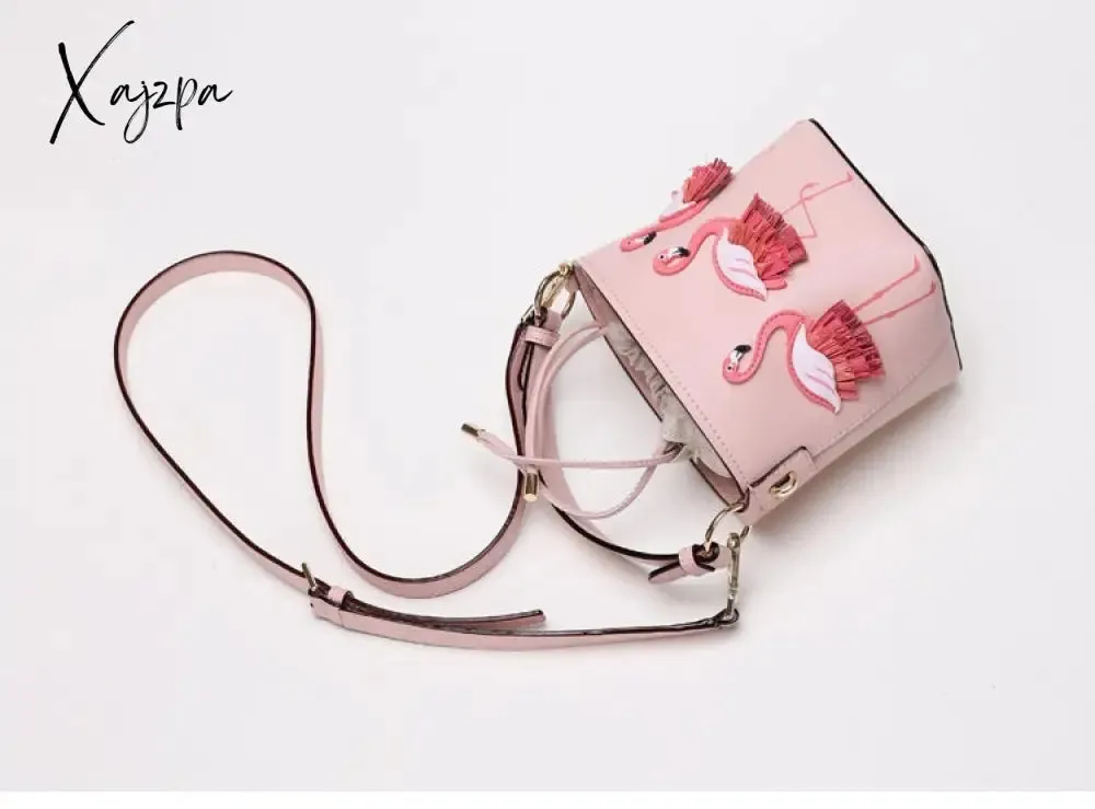 Xajzpa - quality Fashion Designer Fashion Flamingo Bucket bag Women PU Leaather Handbags Female Ladies Shoulder Bags sac a main femme Crossbody Bag