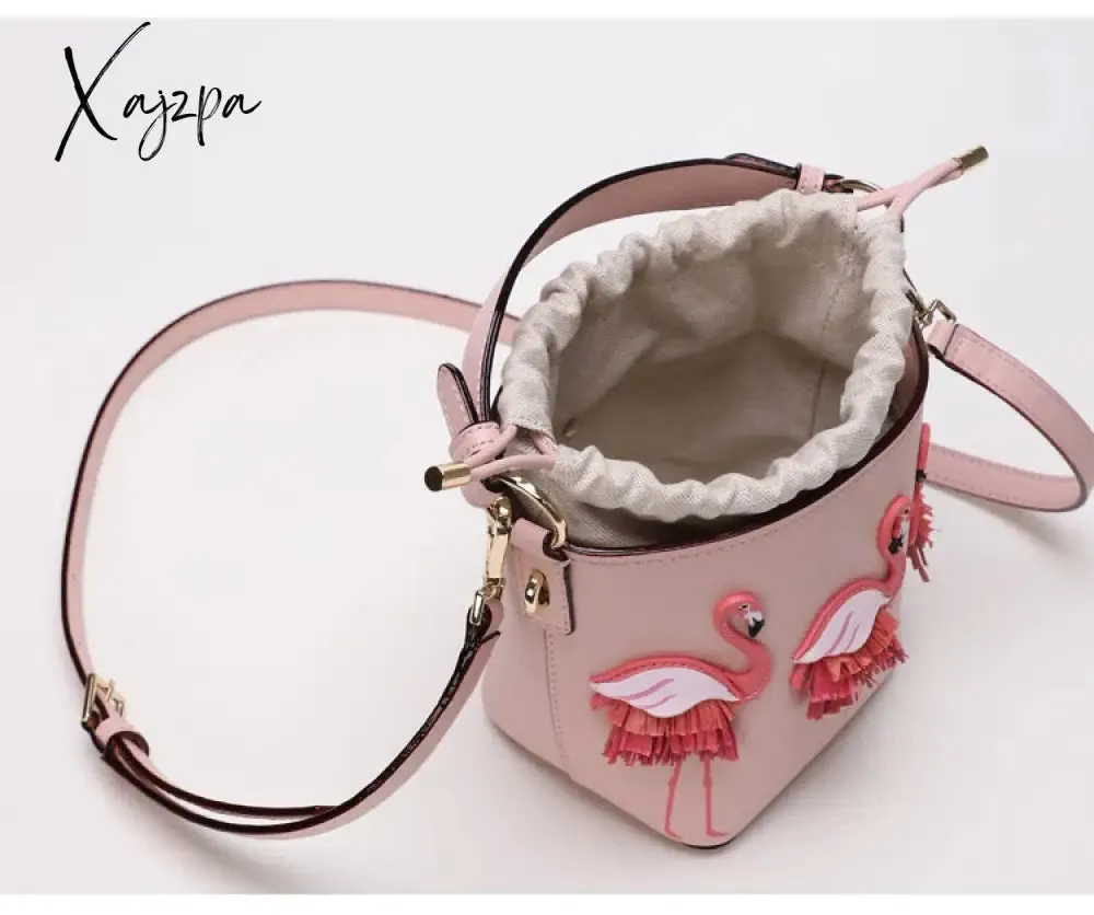 Xajzpa - quality Fashion Designer Fashion Flamingo Bucket bag Women PU Leaather Handbags Female Ladies Shoulder Bags sac a main femme Crossbody Bag