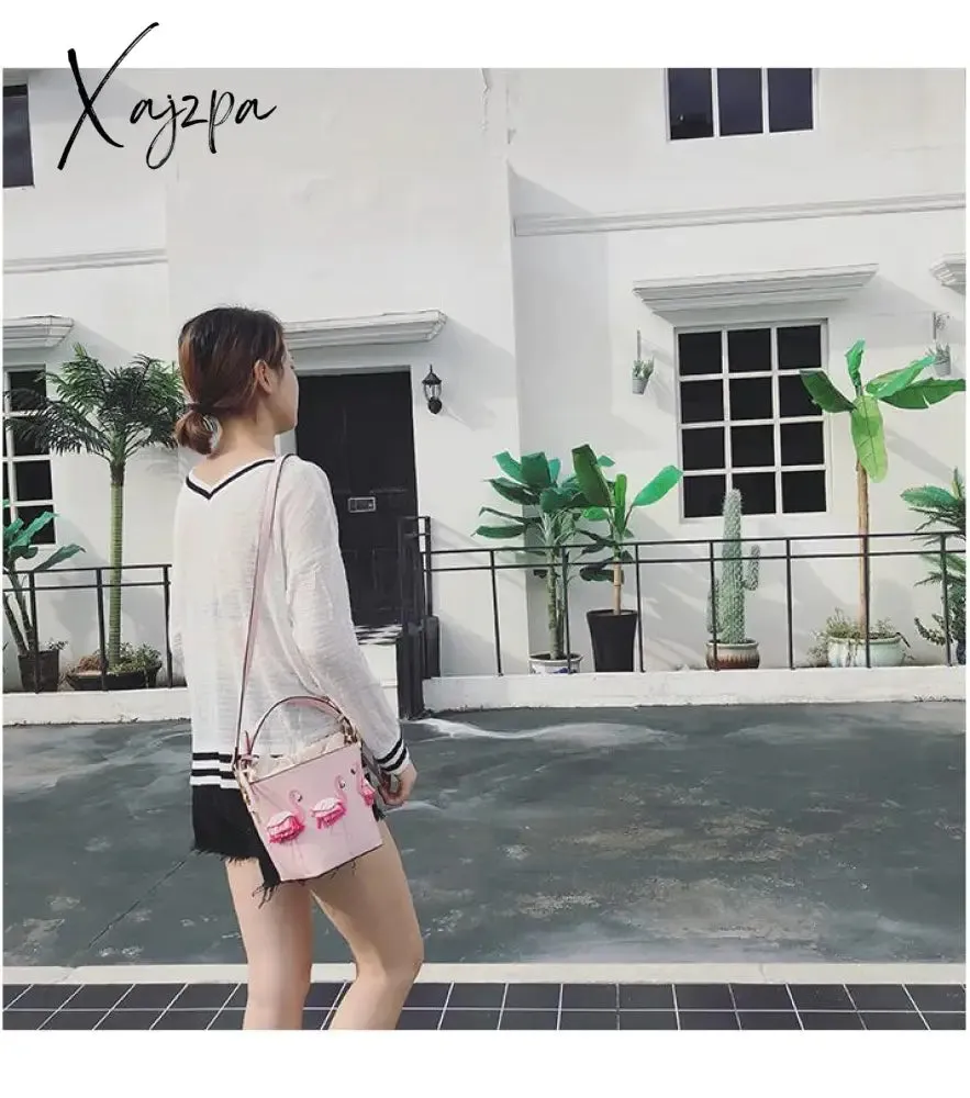Xajzpa - quality Fashion Designer Fashion Flamingo Bucket bag Women PU Leaather Handbags Female Ladies Shoulder Bags sac a main femme Crossbody Bag