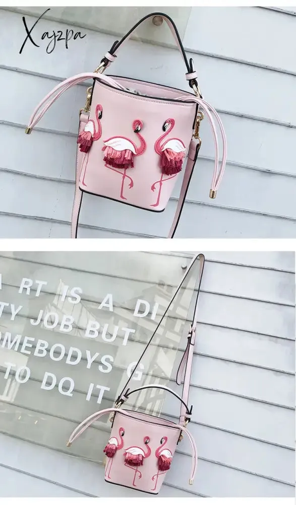 Xajzpa - quality Fashion Designer Fashion Flamingo Bucket bag Women PU Leaather Handbags Female Ladies Shoulder Bags sac a main femme Crossbody Bag