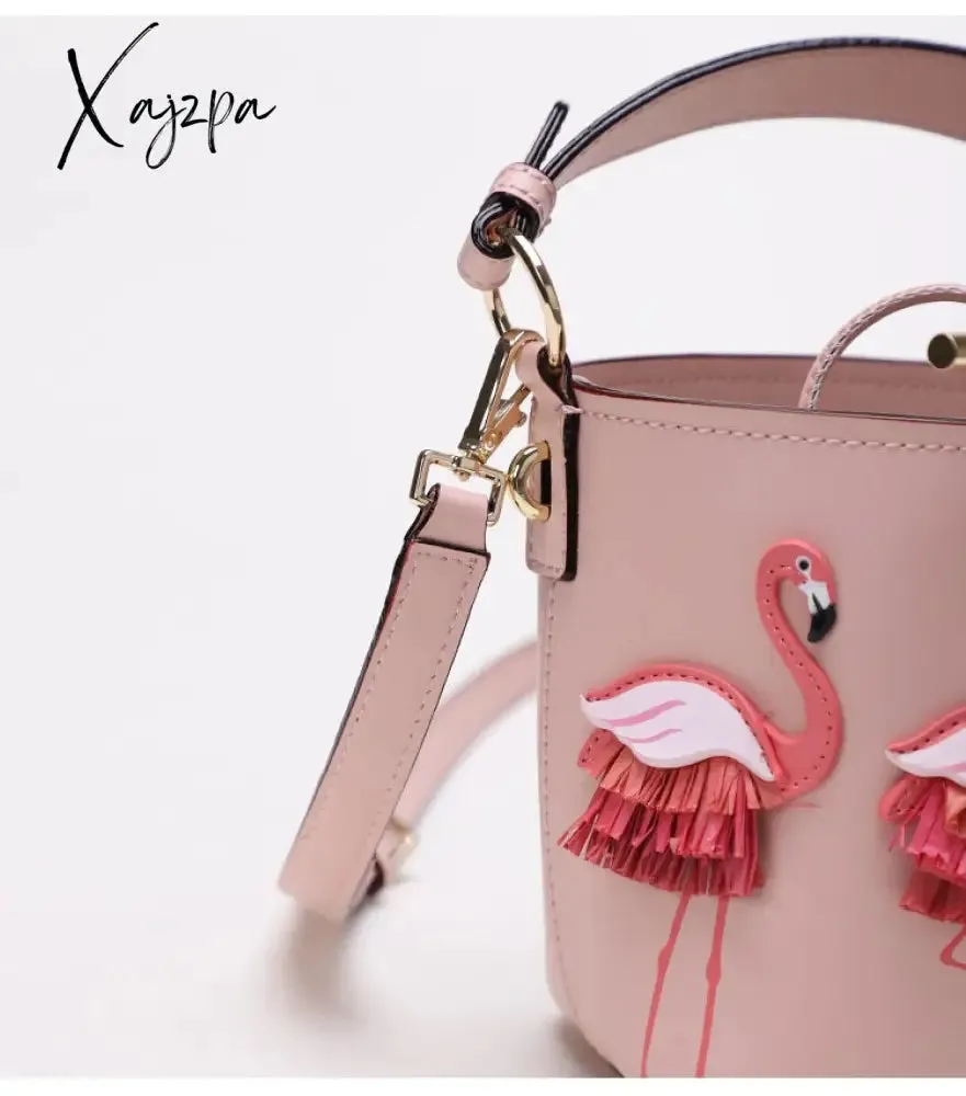 Xajzpa - quality Fashion Designer Fashion Flamingo Bucket bag Women PU Leaather Handbags Female Ladies Shoulder Bags sac a main femme Crossbody Bag