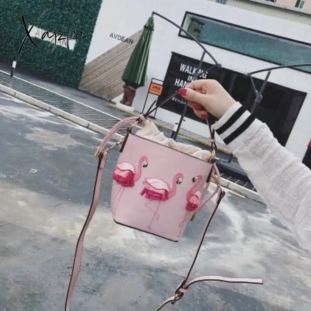 Xajzpa - quality Fashion Designer Fashion Flamingo Bucket bag Women PU Leaather Handbags Female Ladies Shoulder Bags sac a main femme Crossbody Bag